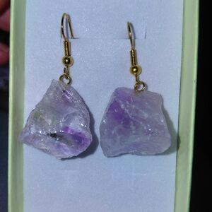 Raw Amethyst Gold Plated Drop Earrings